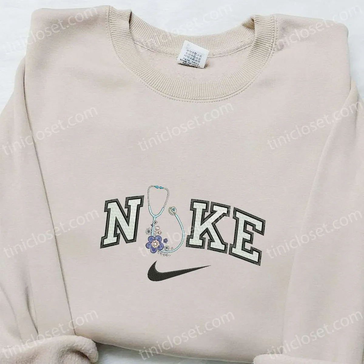 Stethoscope With Flowers x Nike Embroidered Shirt, Nike Inspired Embroidered Sweatshirt, Best Gift Ideas Stethoscope With Flowers x Nike Embroidered Shirt, Nike Inspired Embroidered Sweatshirt, Best Gift Ideas