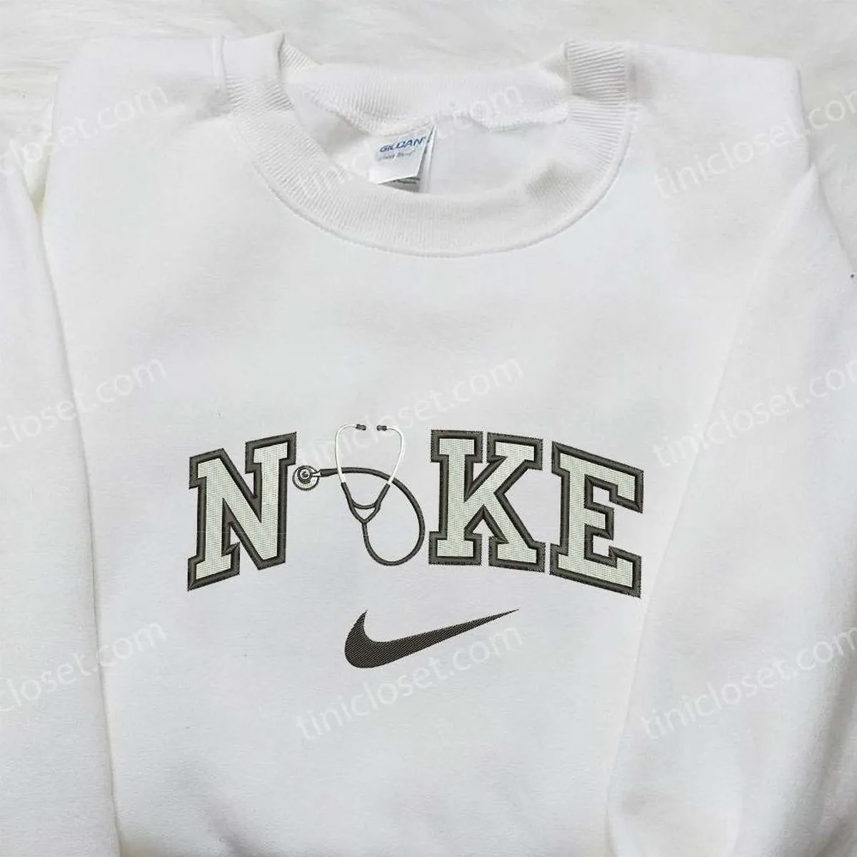 Stethoscope x Nike Embroidered Sweatshirt, Nurse Embroidered Shirt, Nike Inspired Embroidered Shirt