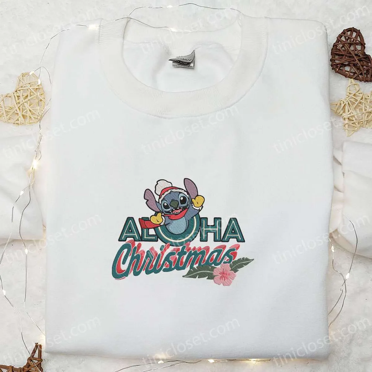 Stitch Aloha Christmas Embroidered Sweatshirt, Walt Disney Characters Embroidered Shirt, Best Christmas Gift Ideas