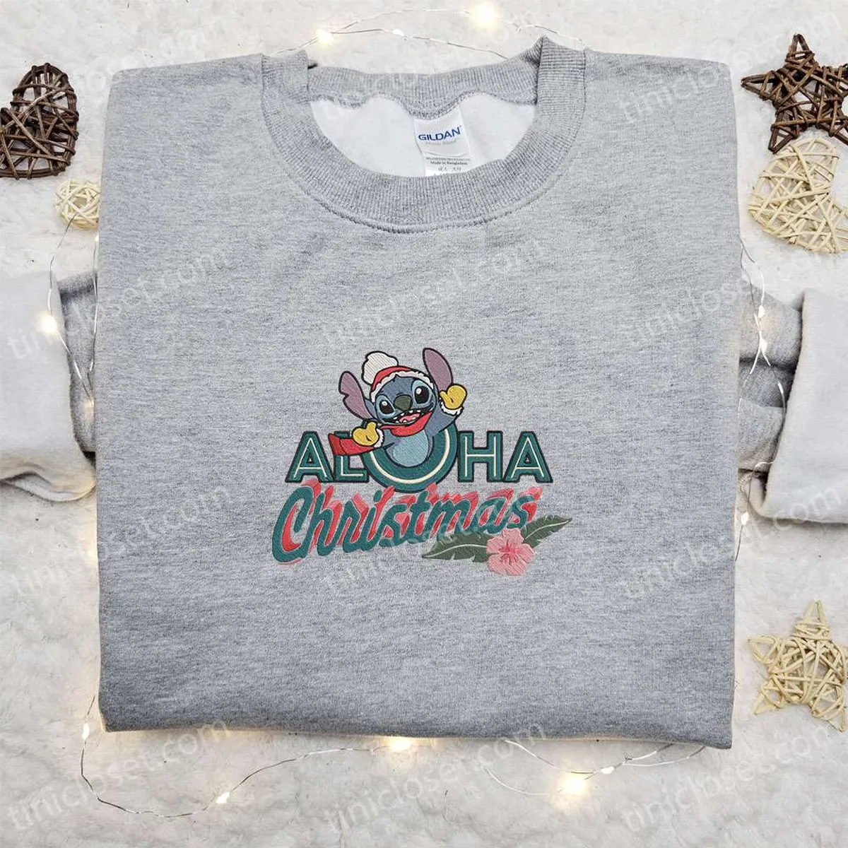 Stitch Aloha Christmas Embroidered Sweatshirt, Walt Disney Characters Embroidered Shirt, Best Christmas Gift Ideas Stitch Aloha Christmas Embroidered Sweatshirt, Walt Disney Characters Embroidered Shirt, Best Christmas Gift Ideas
