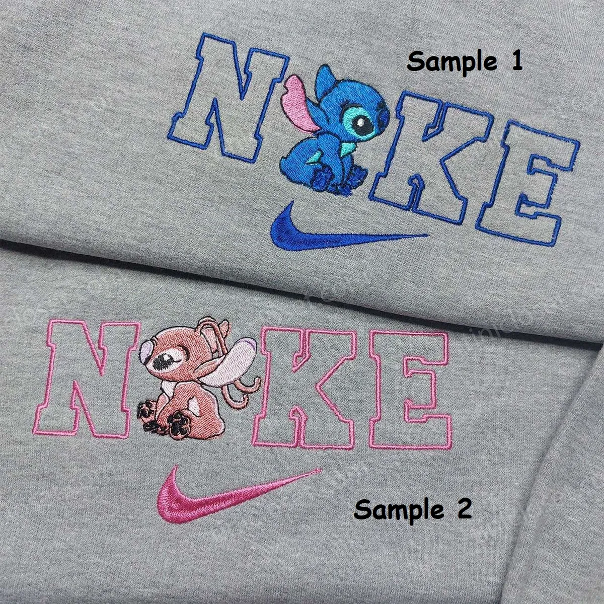 Stitch And Angel Nike Embroidered Shirt, Custom Nike Embroidered Shirt, Matching Couple Shirt