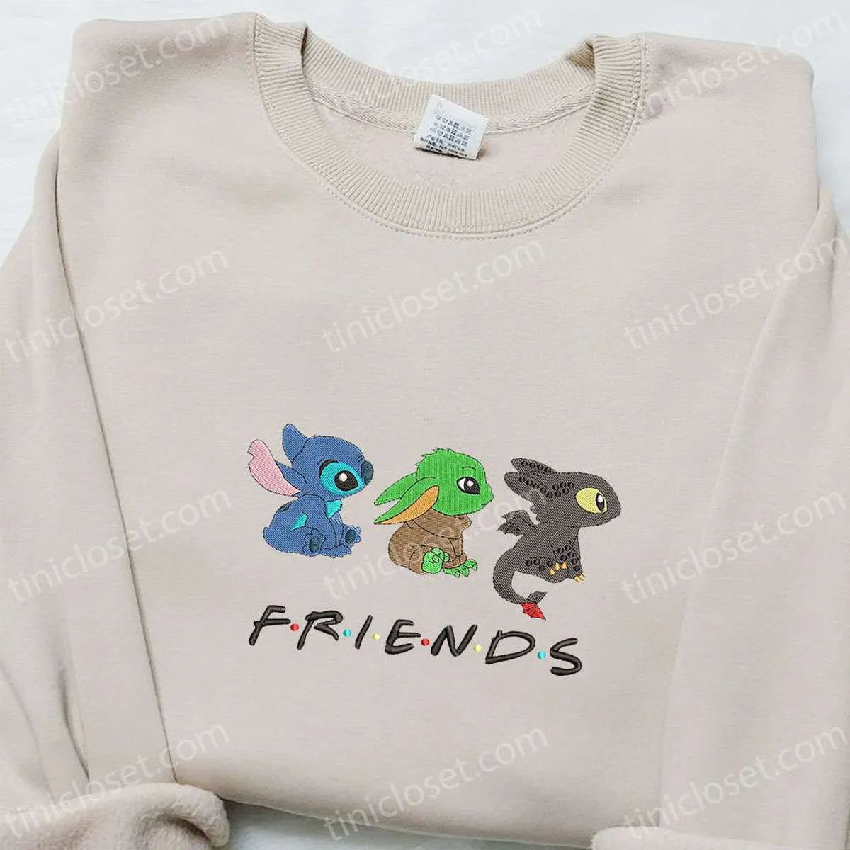 Stitch Baby Yoda And Toothless Friends Trio Embroidered Shirt, Cartoon Embroidered Hoodie, Best Gifts For Family