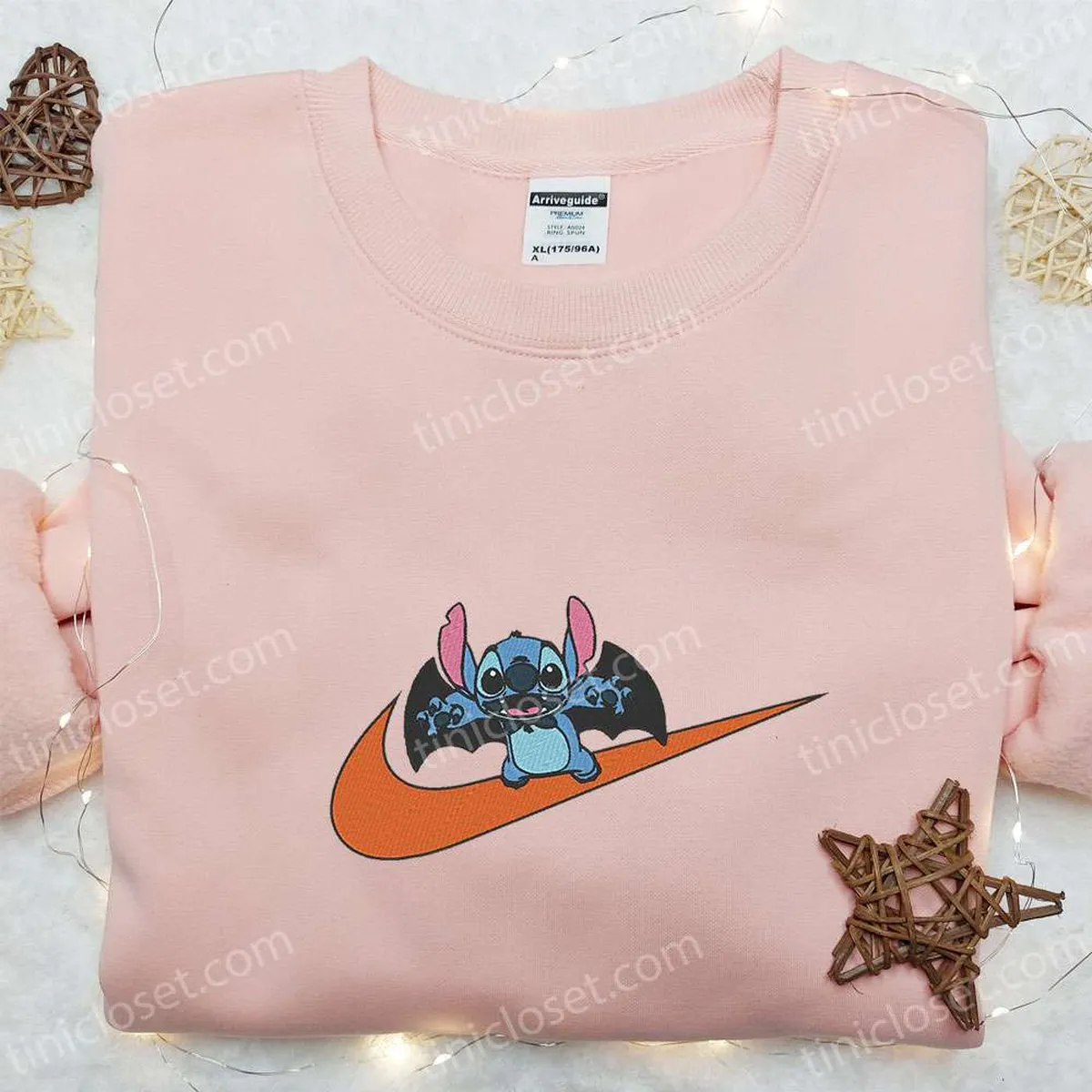 Stitch Bat x Swoosh Embroidered Sweatshirt, Lilo and Stitch Disney Embroidered Shirt, The Best Halloween Gift