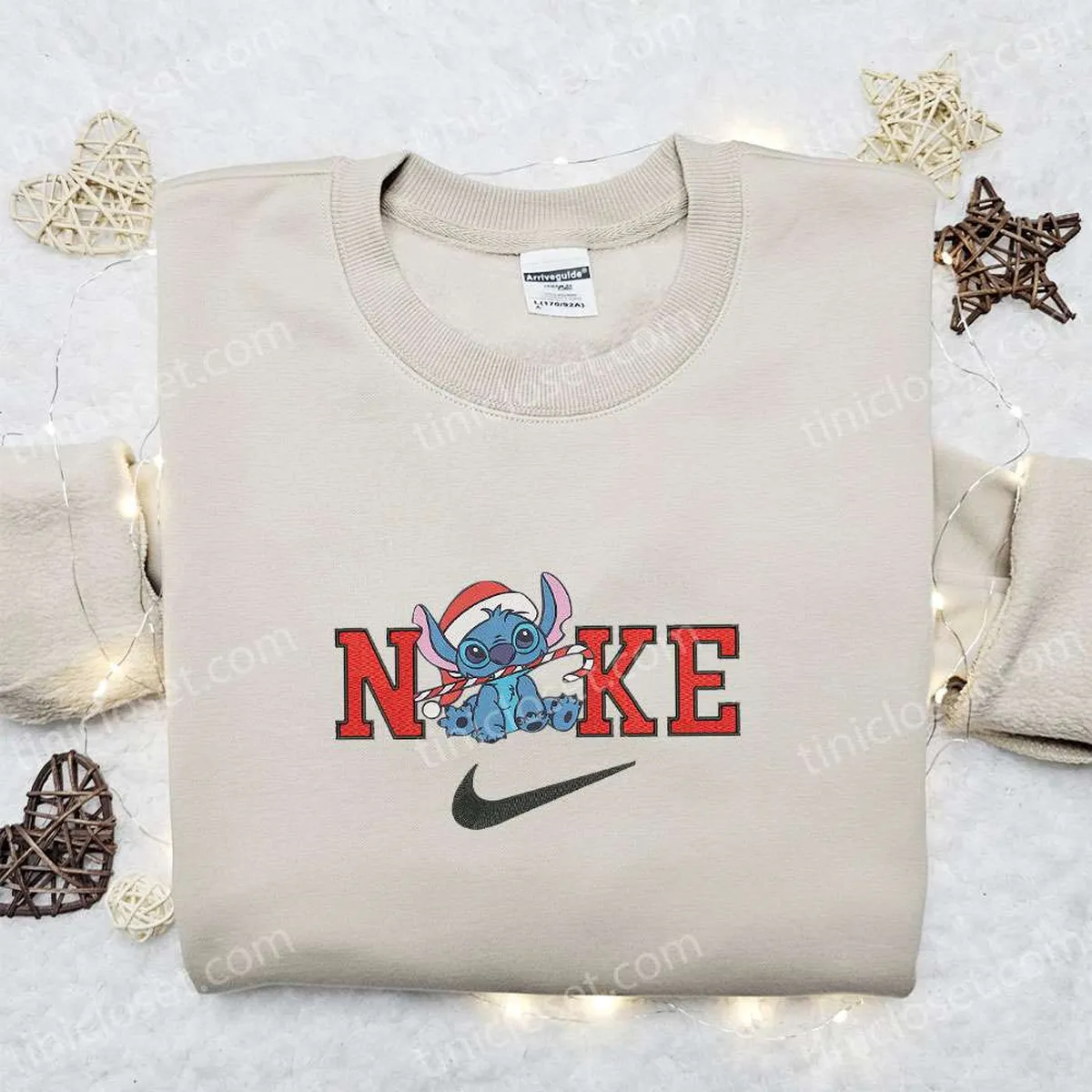 Stitch Candy Cane Christmas x Nike Embroidered Sweatshirt, Movie Christmas Embroidered Shirt, Best Christmas Gift Ideas