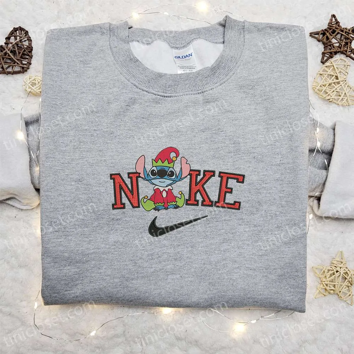 Stitch Christmas x Nike Cartoon Embroidered Sweatshirt, Disney Characters Movie Merry Christmas Embroidered Shirt, Best Christmas Day Gift Ideas