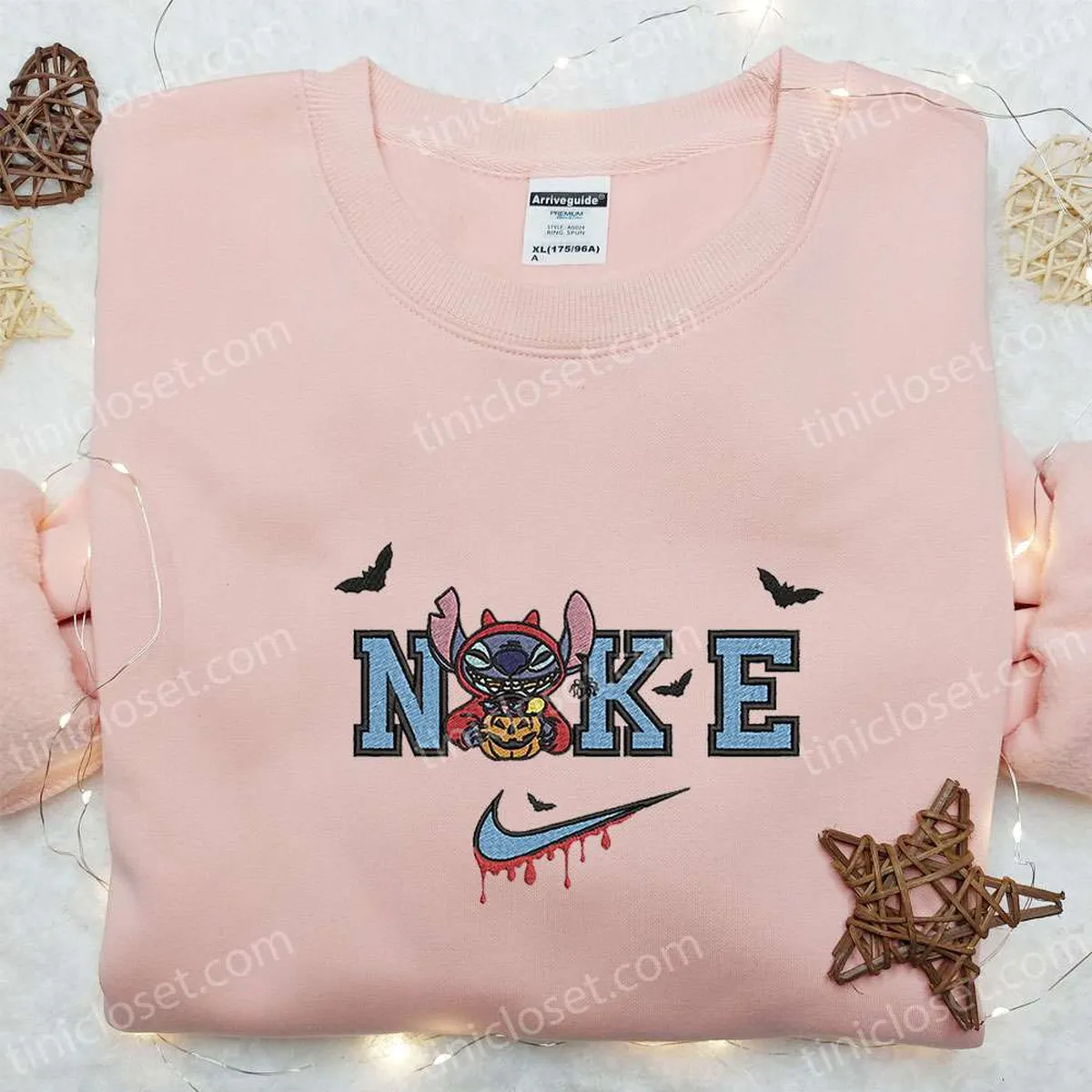 Stitch Devil Pumpkin x Nike Embroidered Sweatshirt, Lilo and Stitch Disney Embroidered Shirt, The Best Halloween Gift