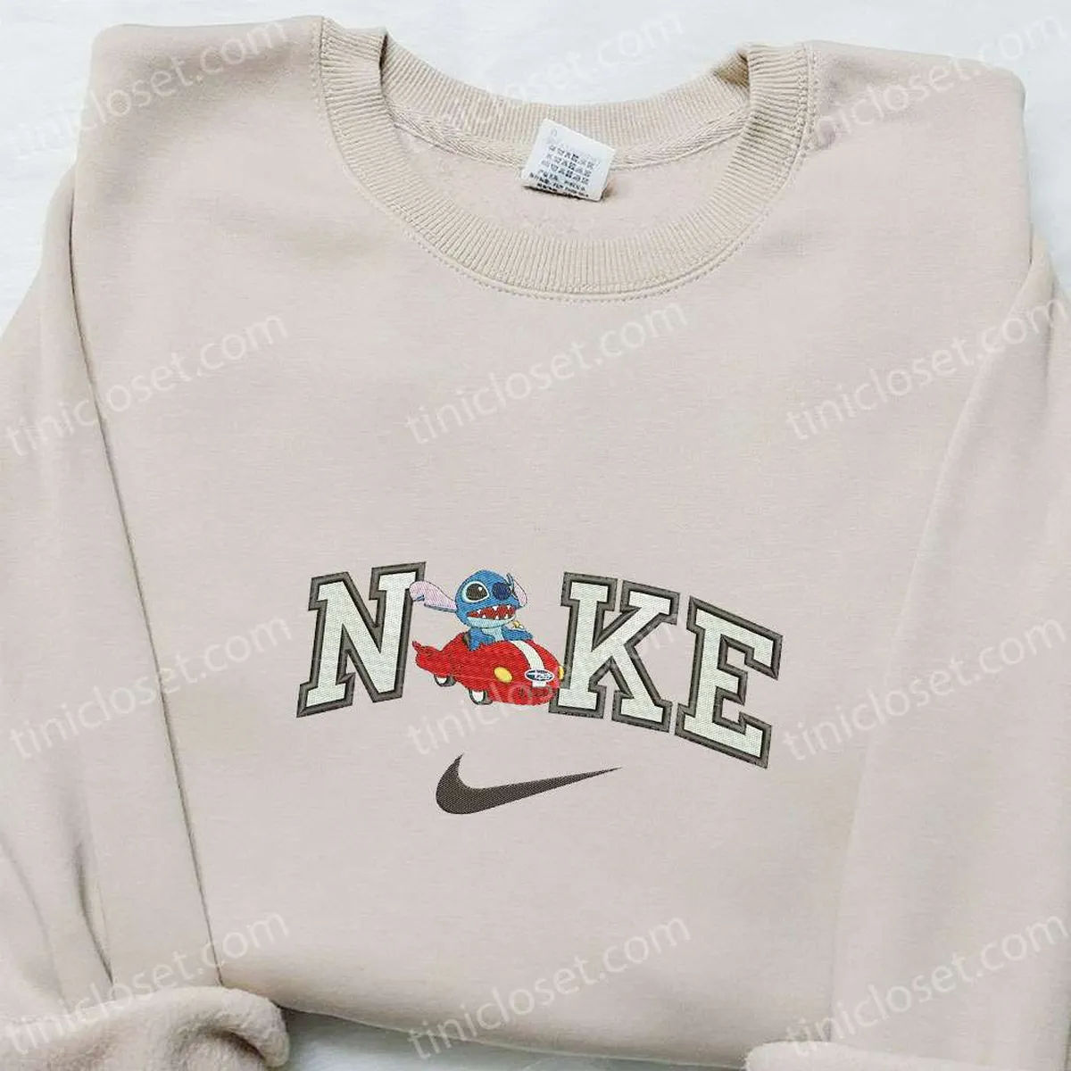 Stitch Driving Car x Nike Embroidered Shirt, Disney Characters Embroidered Hoodie, Nike Inspired Embroidered Sweatshirt