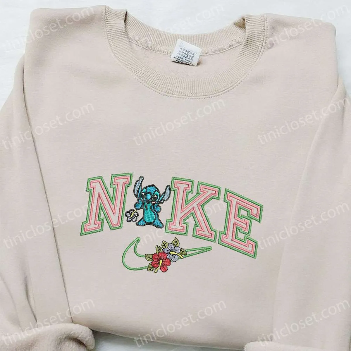 Stitch Flower x Nike Embroidered Sweatshirt, Disney Characters Embroidered Hoodie, Best Birthday Gift Ideas