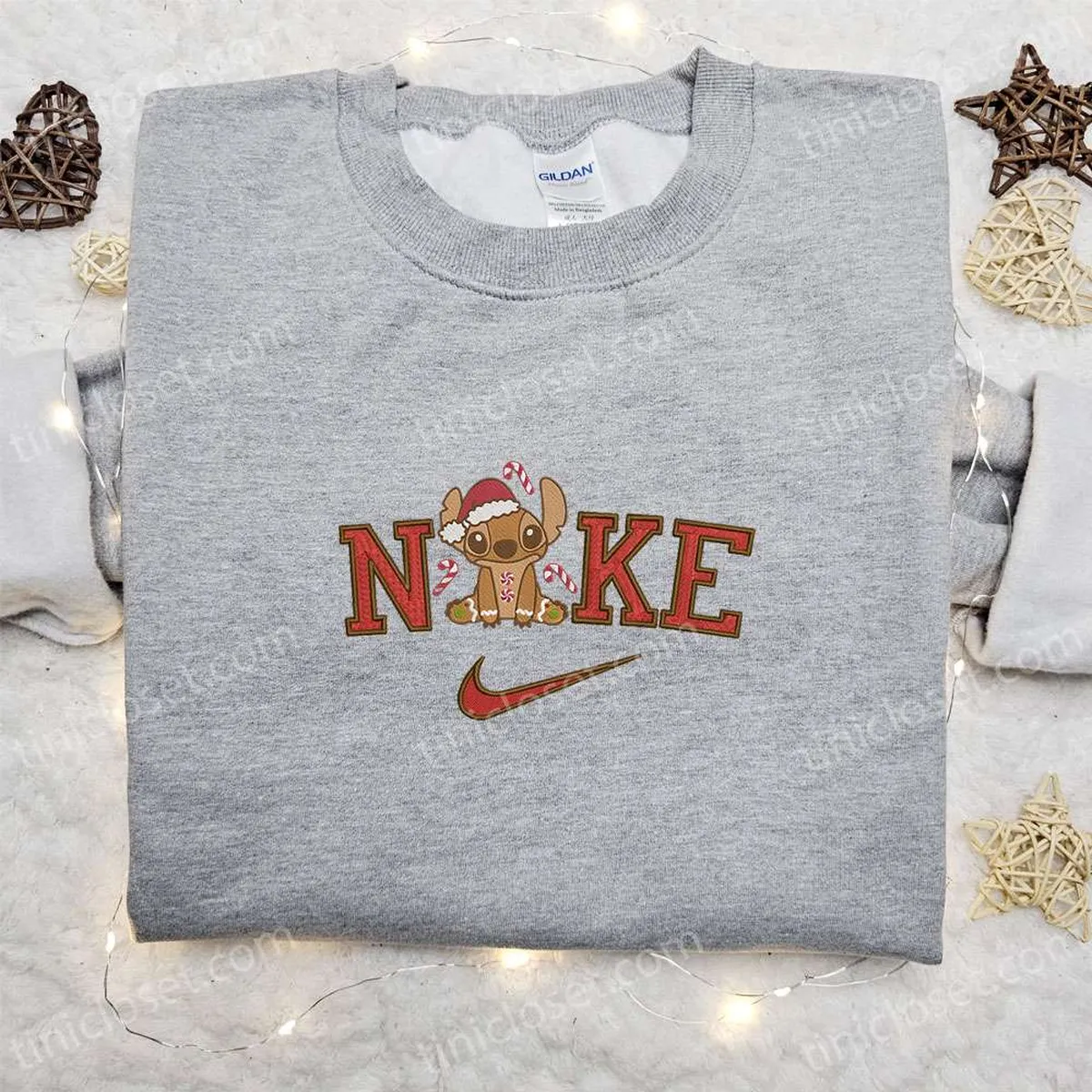 Stitch Gingerbread x Nike Christmas Embroidered Sweatshirt, Movie Merry Christmas Embroidered Shirt, Best Christmas Day Gift Ideas