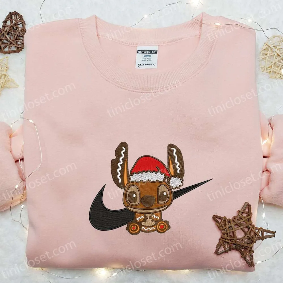 Stitch Gingerbread x Nike Swoosh Embroidered Shirt, Christmas Embroidered Hoodie, Best Gifts For Family