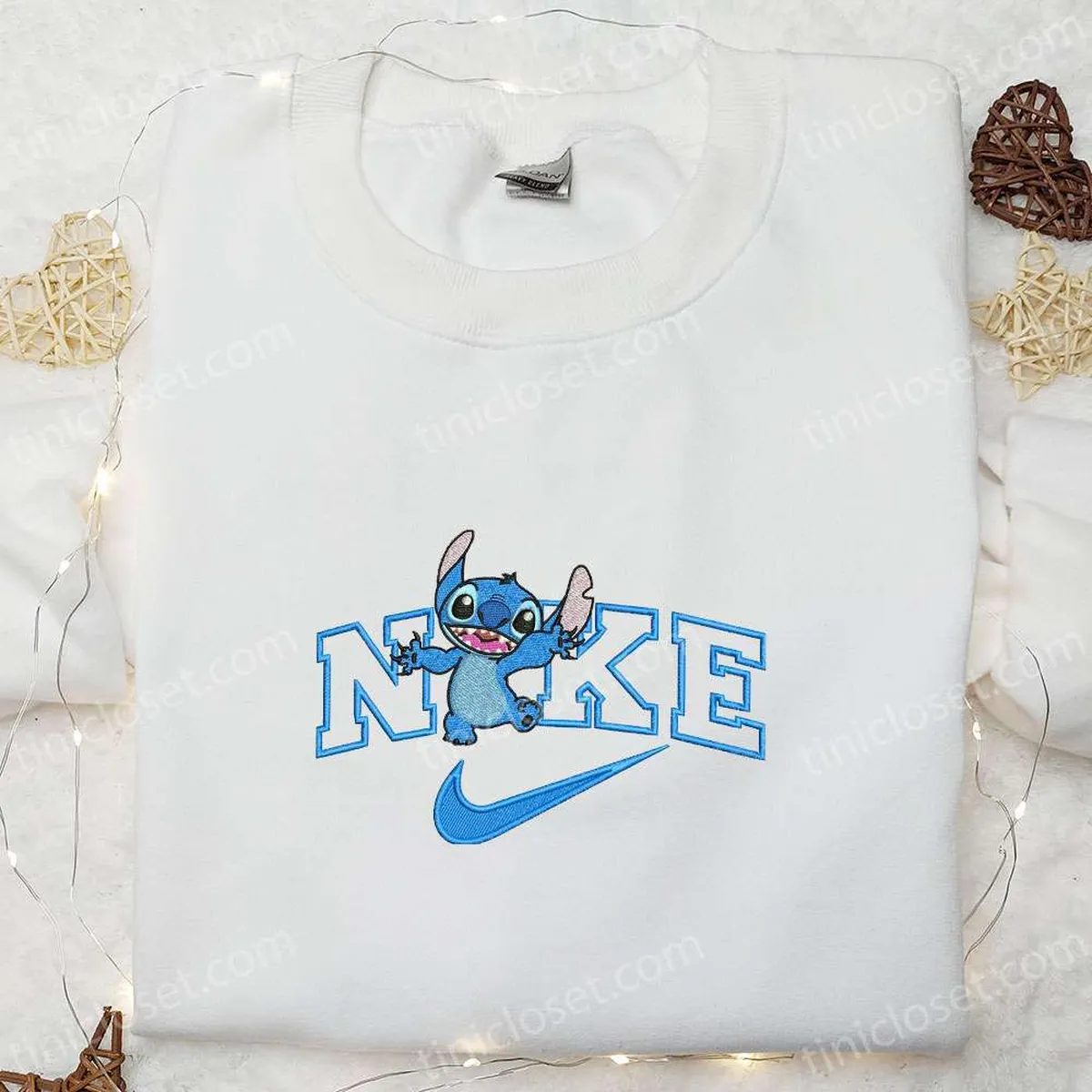 Stitch Happy x Nike Embroidered Shirt, Disney Characters Embroidered Hoodie, Nike Inspired Embroidered Sweatshirt