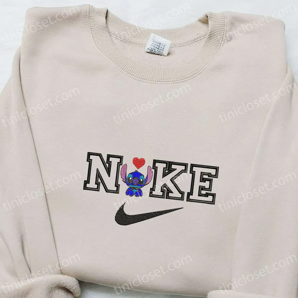 Stitch Heart x Nike Embroidered Shirt, Nike Inspired Embroidered Hoodie, Valentine? Day Embroidered Sweatshirt