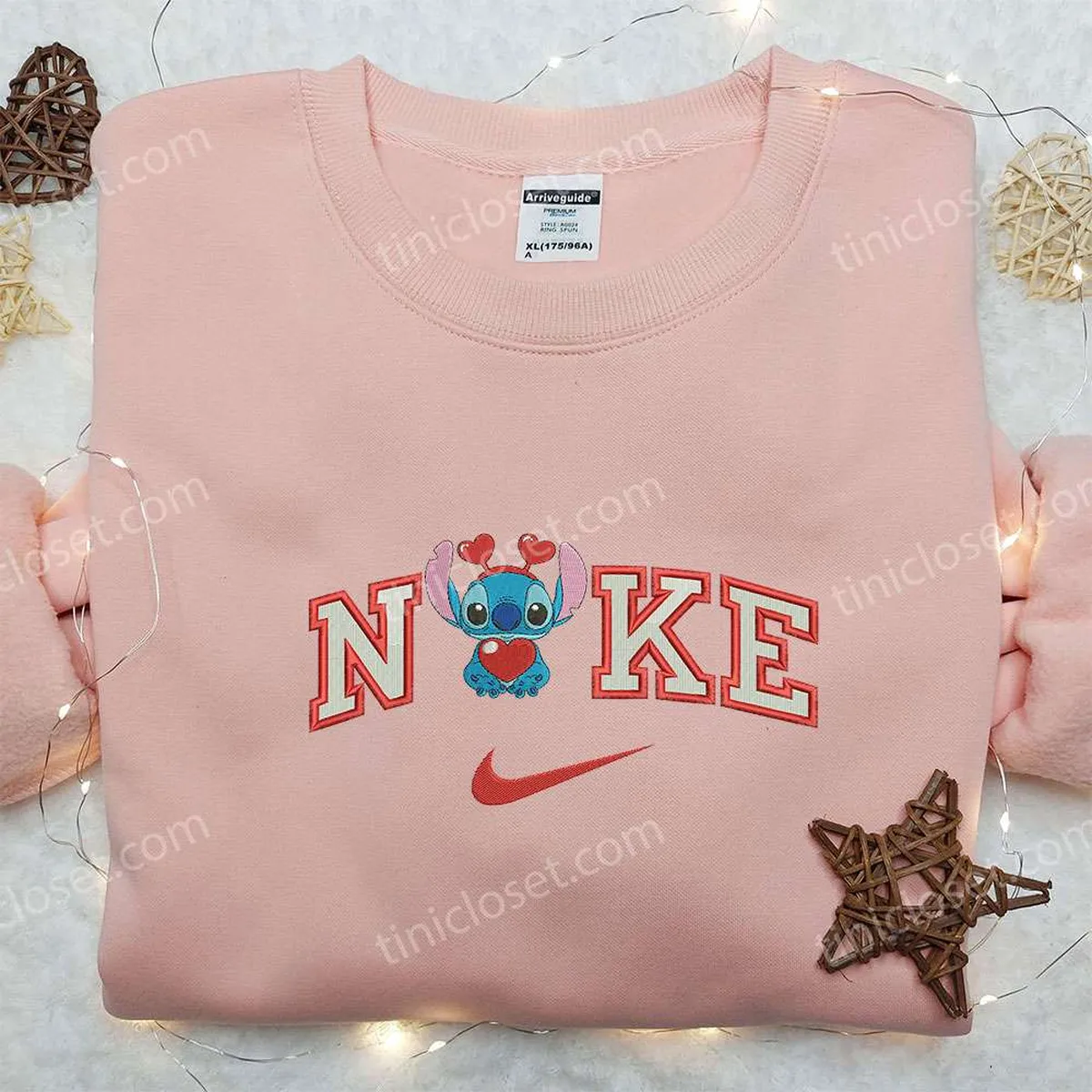 Stitch Heart x Nike Embroidered Sweatshirt, Nike Inspired Embroidered Shirt, Best Valentine? Day Gift Ideas