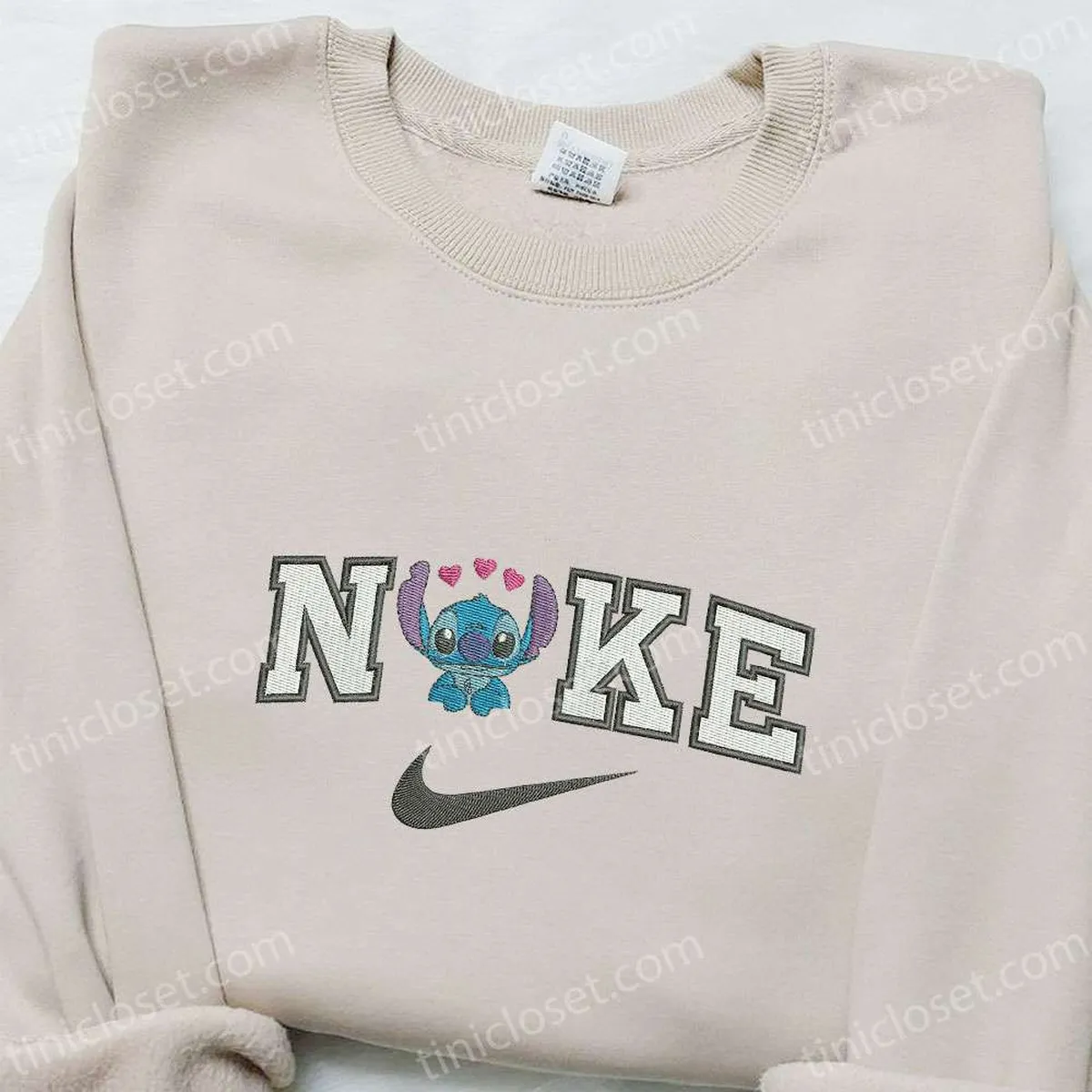 Stitch Hearts x Nike Embroidered Sweatshirt, Disney Characters Embroidered Hoodie, Best Valentine? Gift Ideas