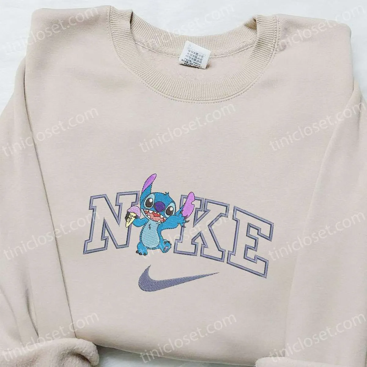 Stitch Ice Cream x Nike Cartoon Embroidered Sweatshirt, Nike Inspired Embroidered Hoodie, Best Gift Ideas for Family