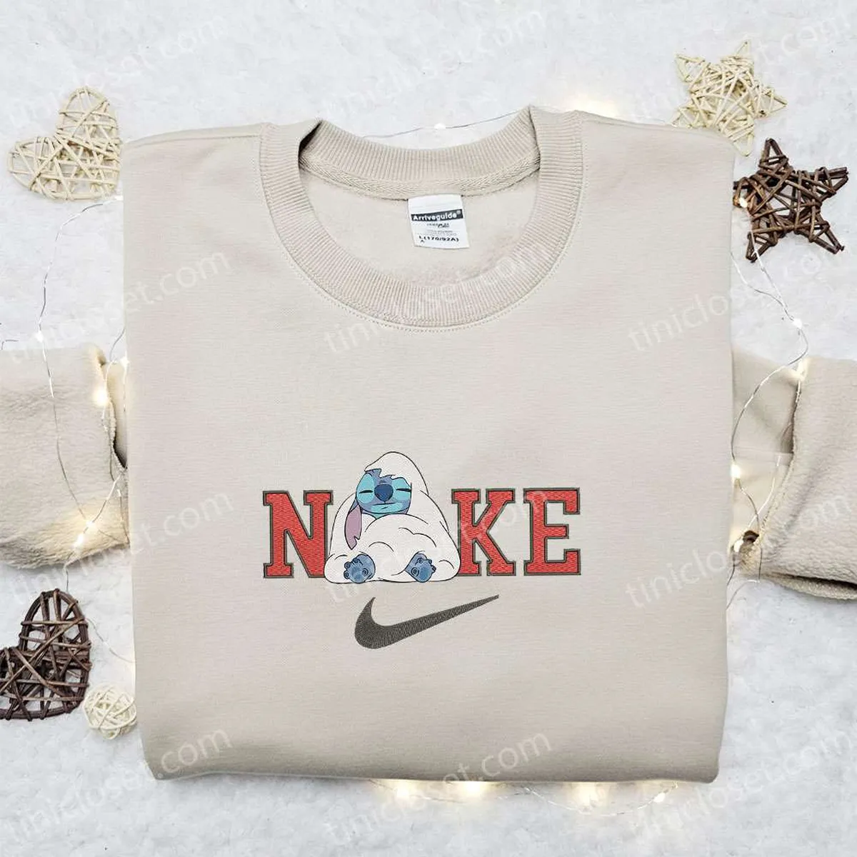 Stitch In Blanket Christmas x Nike Embroidered Sweatshirt, Movie Christmas Embroidered Shirt, Best Christmas Gift Ideas