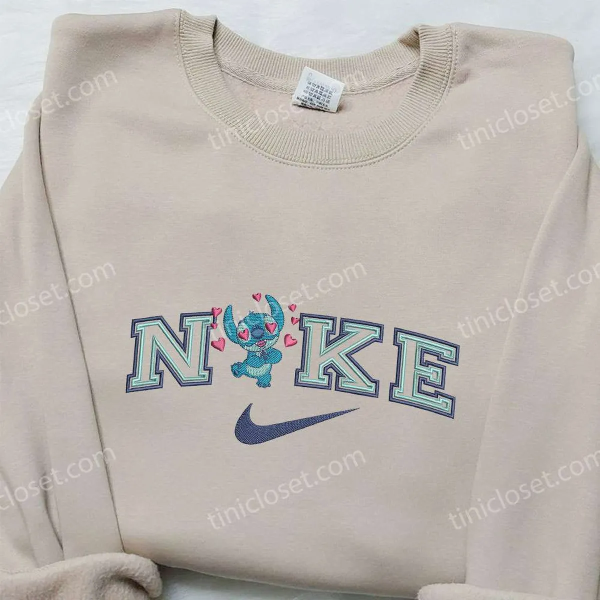 Stitch Love x Nike Embroidered Sweatshirt, Lilo and Stitch Cartoon Embroidered Shirt, Nike Inspired Embroidered Shirt Stitch Love x Nike Embroidered Sweatshirt, Lilo and Stitch Cartoon Embroidered Shirt, Nike Inspired Embroidered Shirt