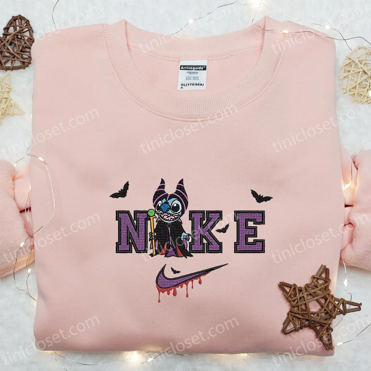 Stitch Maleficent x Nike Embroidered Hoodie, Nike Inspired Embroidered Shirt, Best Halloween Gift Ideas