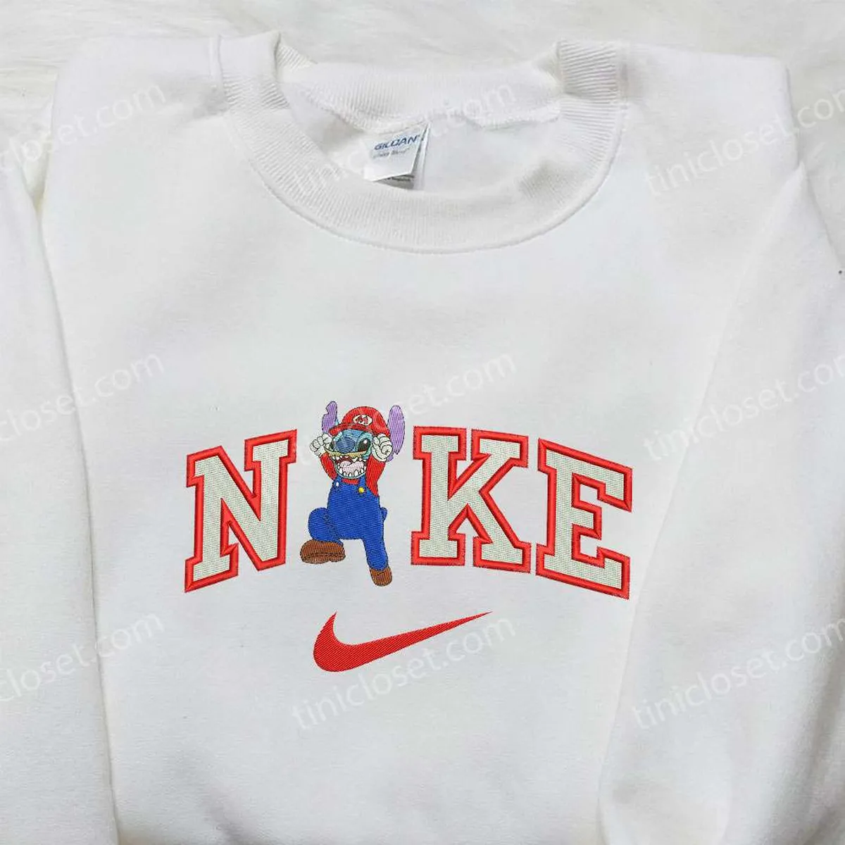 Stitch Mario x Nike Embroidered Sweatshirt, Nike Inspired Embroidered Shirt, Best Birthday Gift Ideas