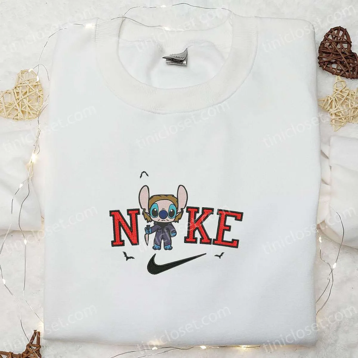 Stitch Michael Myers x Nike Embroidered T-shirt, Nike Inspired Embroidered Hoodie, Adorable Halloween Embroidered Sweatshirt