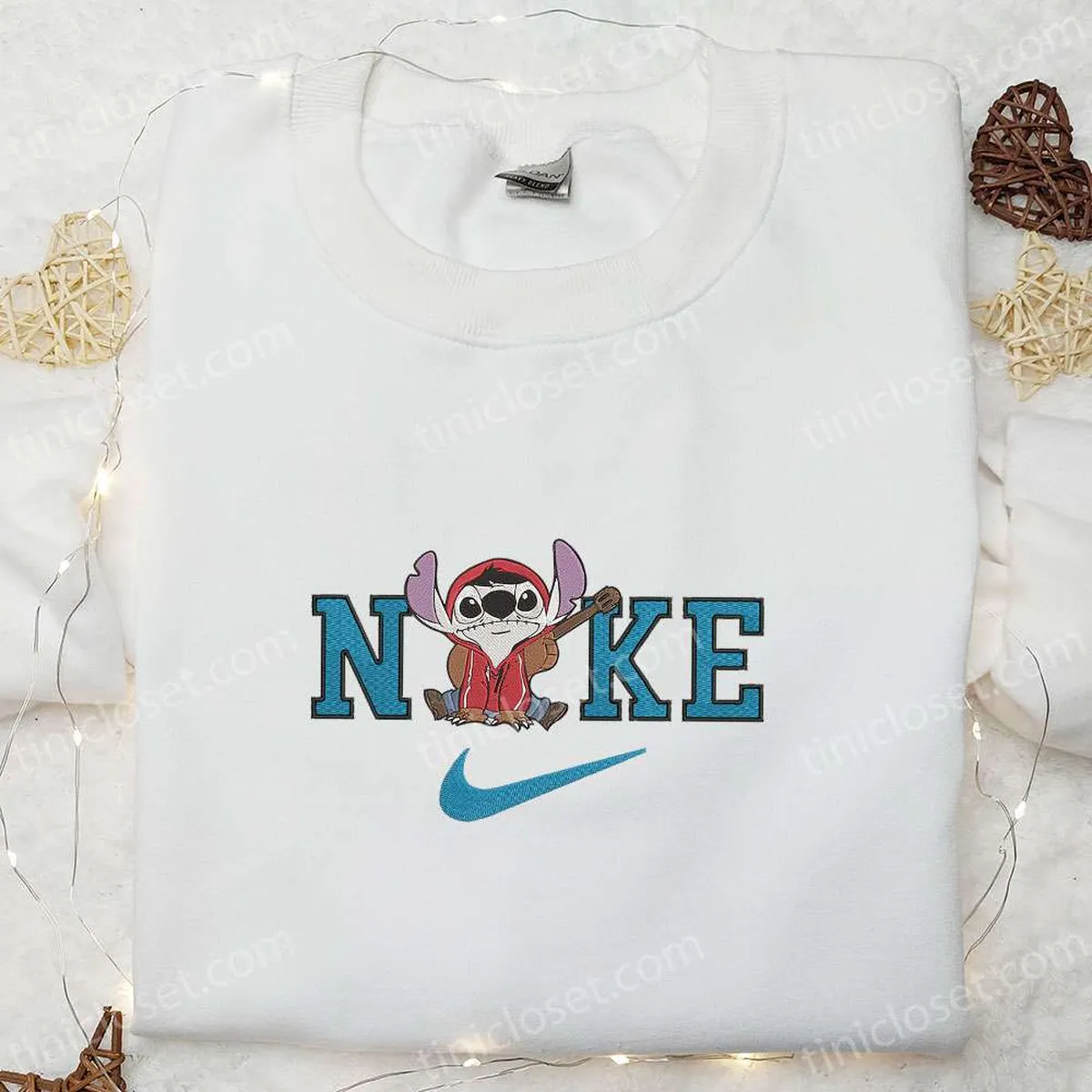 Stitch Miguel x Nike Embroidered Shirt, Funny Disney Characters Embroidered T-shirt, Nike Inspired Embroidered Sweatshirt