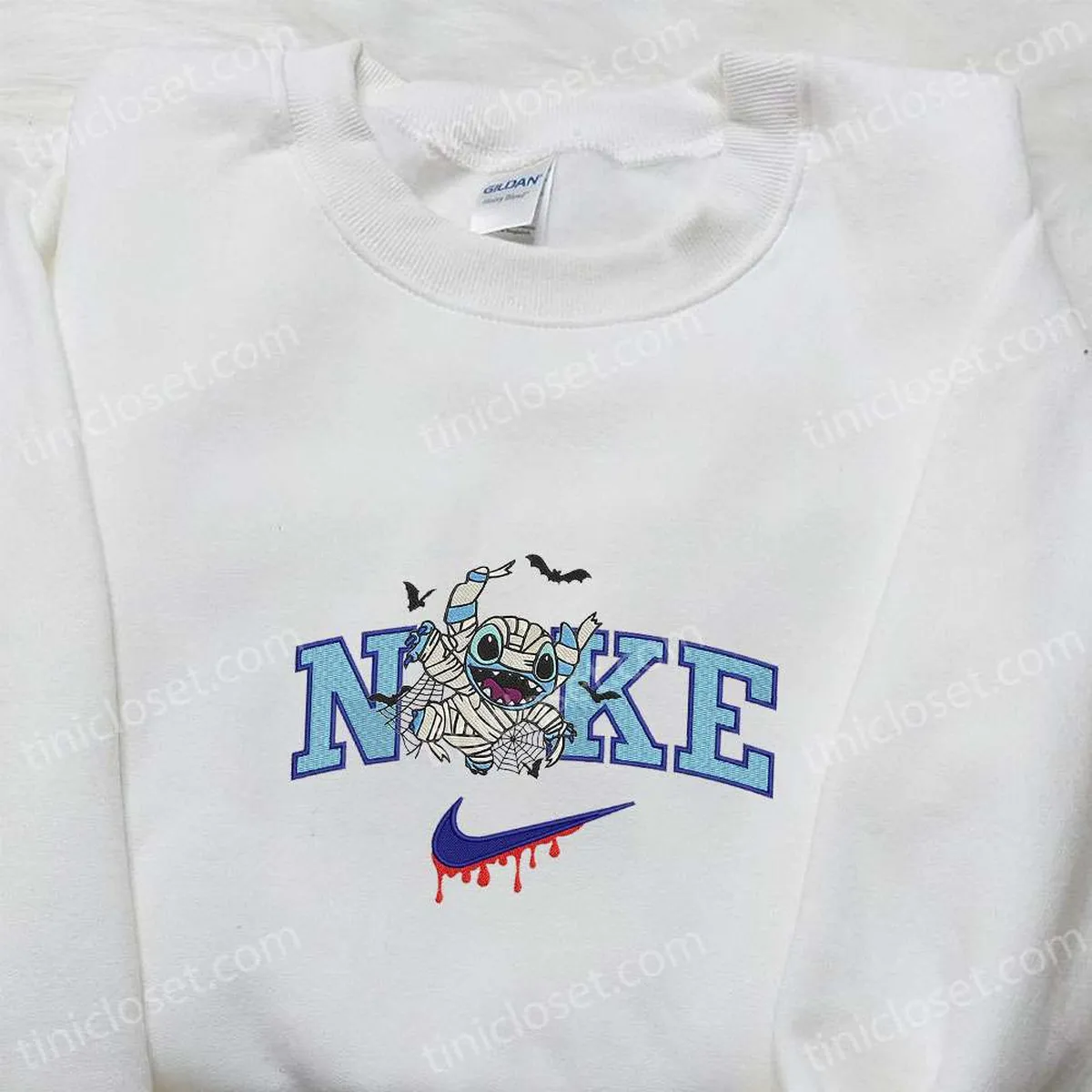 Stitch Mummy x Nike Embroidered Shirt, Halloween Embroidered Sweatshirt, Disney Characters Embroidered T-shirt