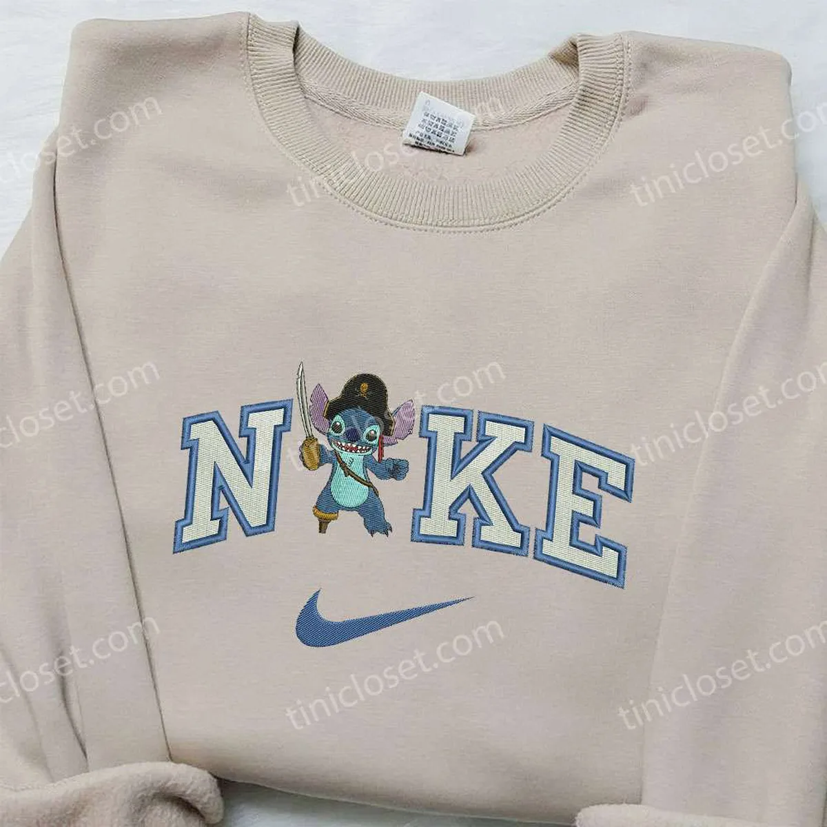 Stitch Pirate x Nike Embroidered Sweatshirt, Lilo and Stitch Embroidered Shirt, Nike Inspired Embroidered Shirt