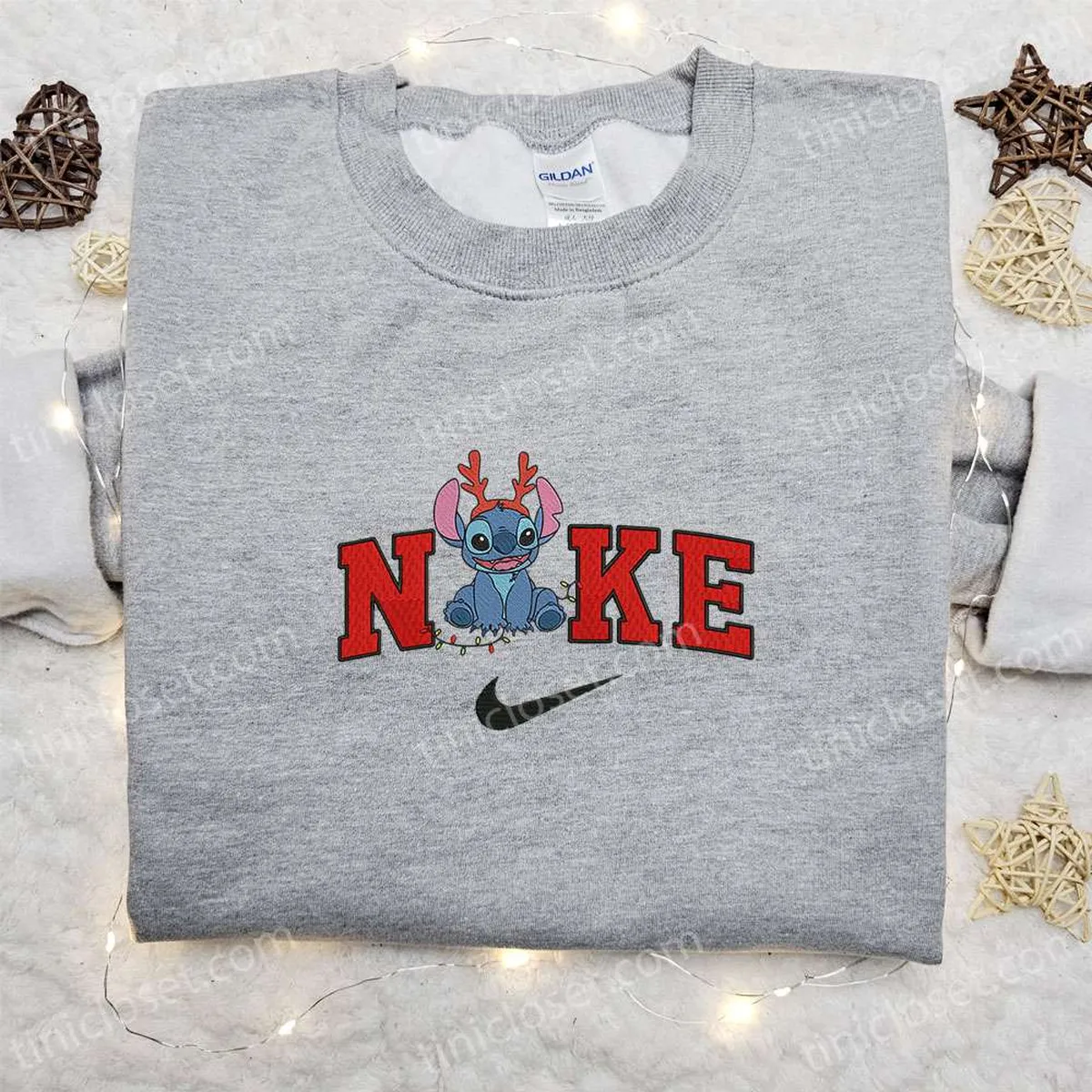 Stitch Reindeer Disney Xmas x Nike Embroidered Sweatshirt, Christmas Embroidered Shirt, Best Christmas Gift Ideas