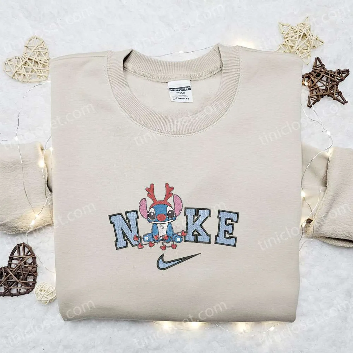 Stitch Reindeer x Nike Christmas Embroidered Sweatshirt, Disney Movie Christmas Embroidered Shirt, Best Christmas Gift Ideas