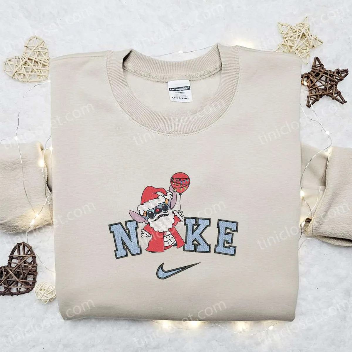 Stitch Santa Balloon x Nike Christmas Embroidered Sweatshirt, Disney Movie Christmas Embroidered Shirt, Best Christmas Gift Ideas