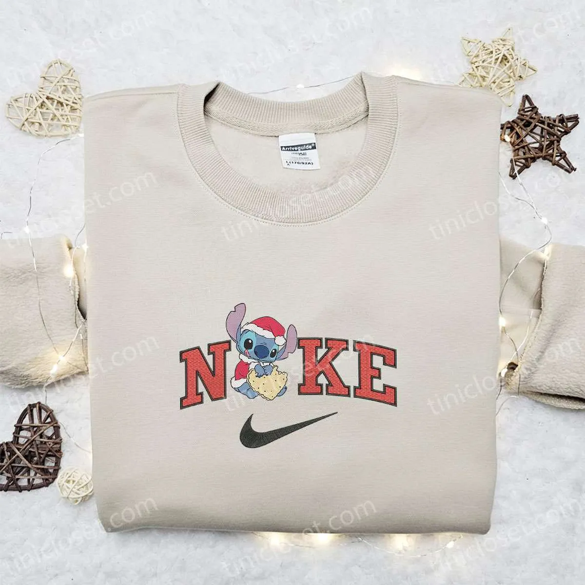 Stitch Santa Love Cake x Nike Christmas Embroidered Sweatshirt, Movie Christmas Embroidered Shirt, Best Christmas Gift Ideas