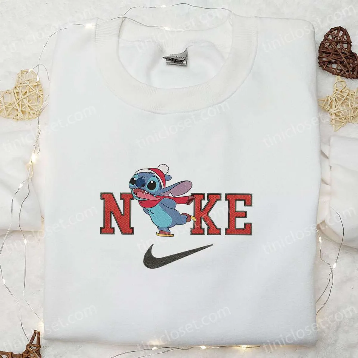 Stitch Ski x Nike Christmas Embroidered Sweatshirt, Movie Christmas Embroidered Shirt, Best Christmas Gift Ideas