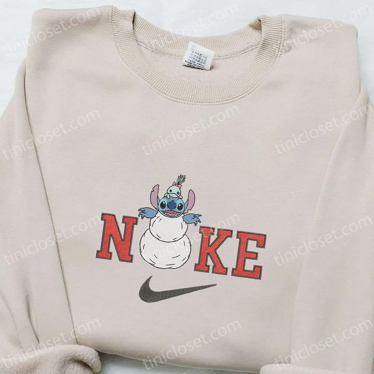 Stitch Snowman x Nike Christmas Embroidered Sweatshirt, Movie Christmas Embroidered Shirt, Best Christmas Gift Ideas