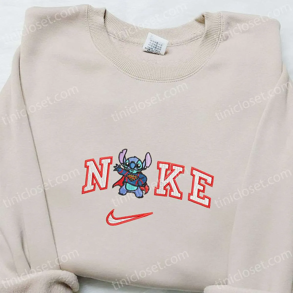 Stitch Superman x Nike Embroidered Shirt, Disney Characters Embroidered Hoodie, Nike Inspired Embroidered Sweatshirt