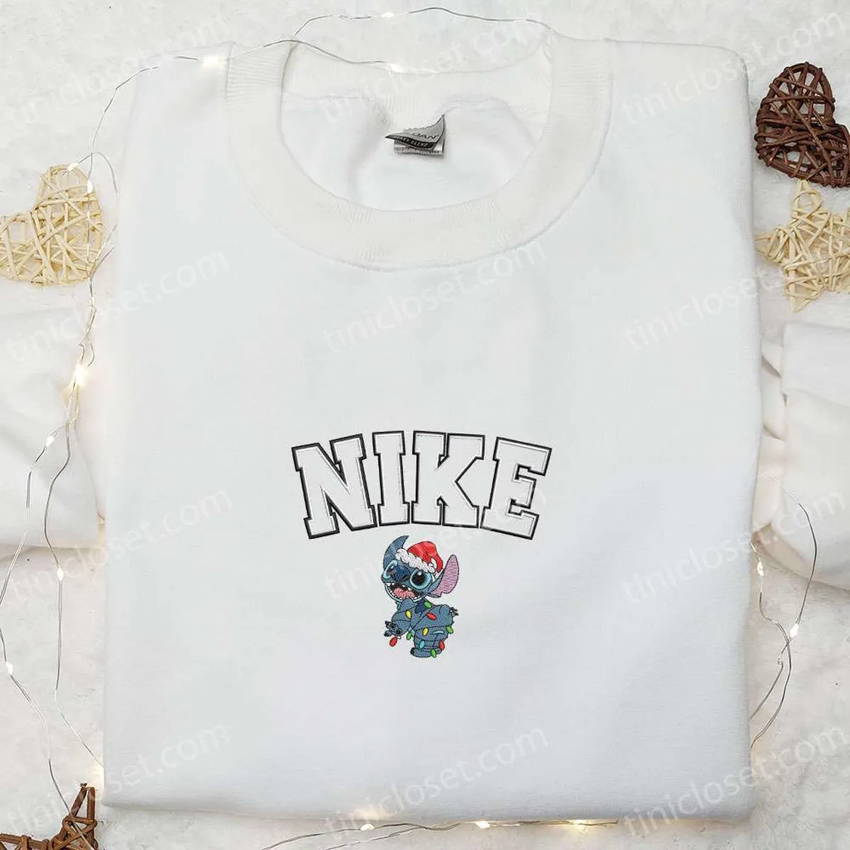 Stitch With Christmas Lights x Nike Embroidered Shirt, Disney Characters Embroidered Hoodie, Best Christmas Gifts For Family