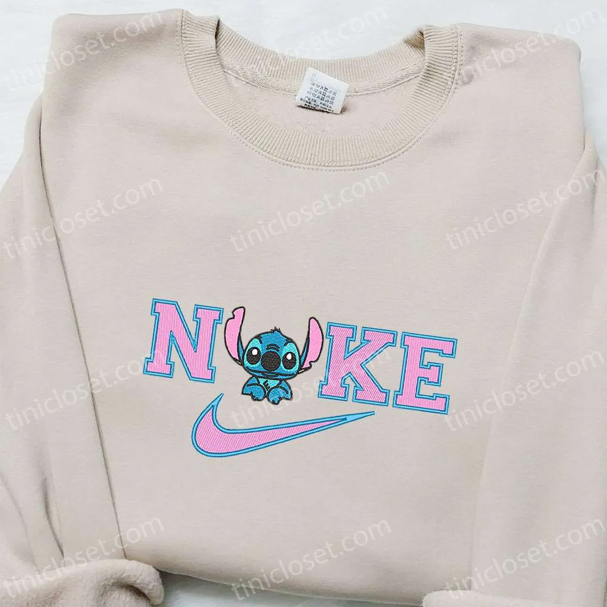 Stitch x Nike Cartoon Embroidered Sweatshirt, Disney Characters Embroidered Hoodie, Best Gift for Family