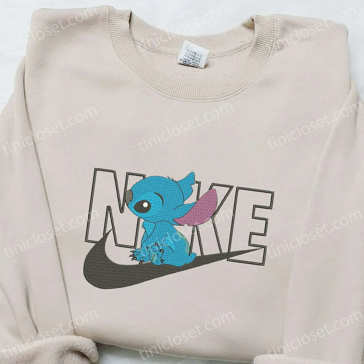 Stitch x Nike Cartoon Embroidered Sweatshirt, Disney Characters Embroidered Shirt, Custom Embroidered Shirt