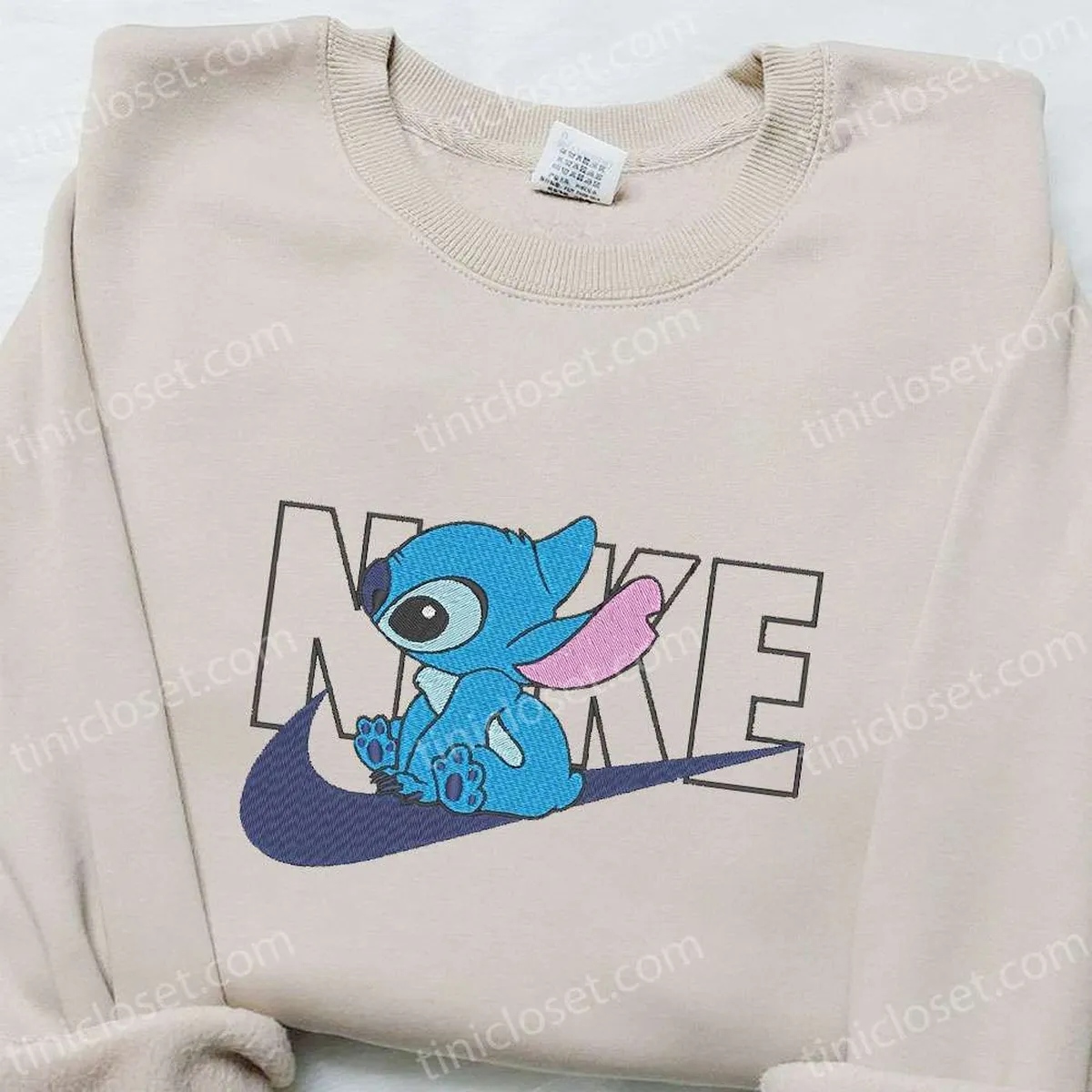 Stitch x Nike Cartoon Embroidered Sweatshirt, Disney Characters Embroidered T-shirt, Best Gift Ideas for Family