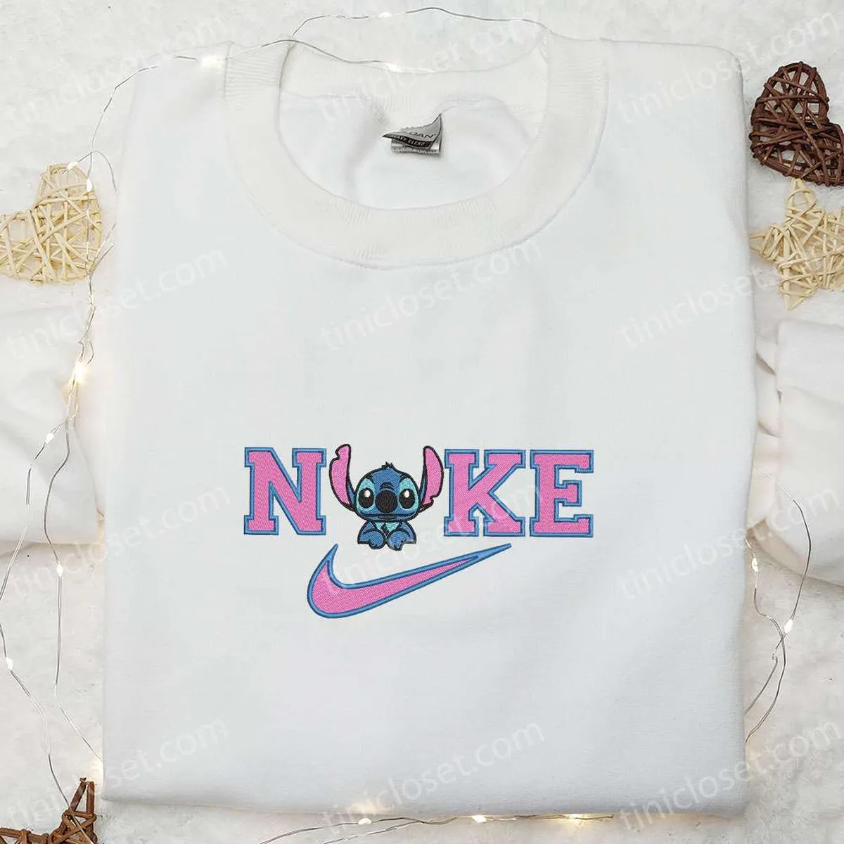 Stitch x Nike Embroidered Shirt, Nike Inspired Embroidered Hoodie, Best Gifts For Family