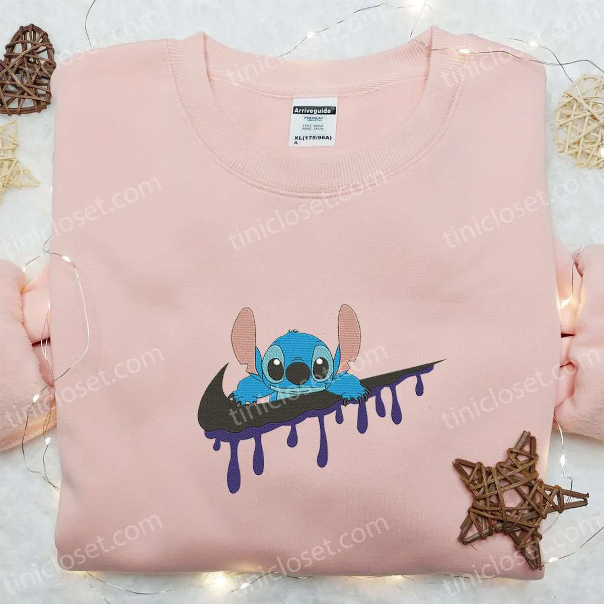 Stitch x Swoosh Cartoon Embroidered Sweatshirt, Nike Inspired Embroidered Hoodie, Best Gift Ideas for Family