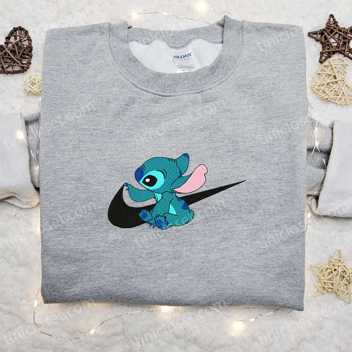 Stitch x Swoosh Embroidered Sweatshirt, Disney Characters Embroidered Hoodie, Best Gift Ideas for Family