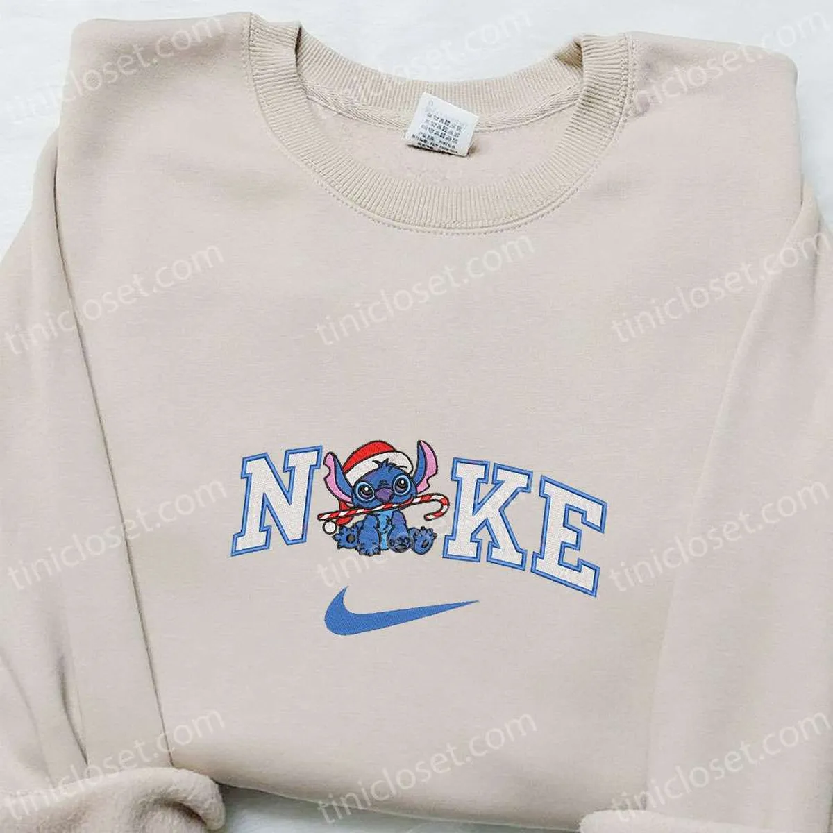 Stitch Xmas x Nike Embroidered Shirt, Disney Characters Embroidered Hoodie, Christmas Embroidered Sweatshirt