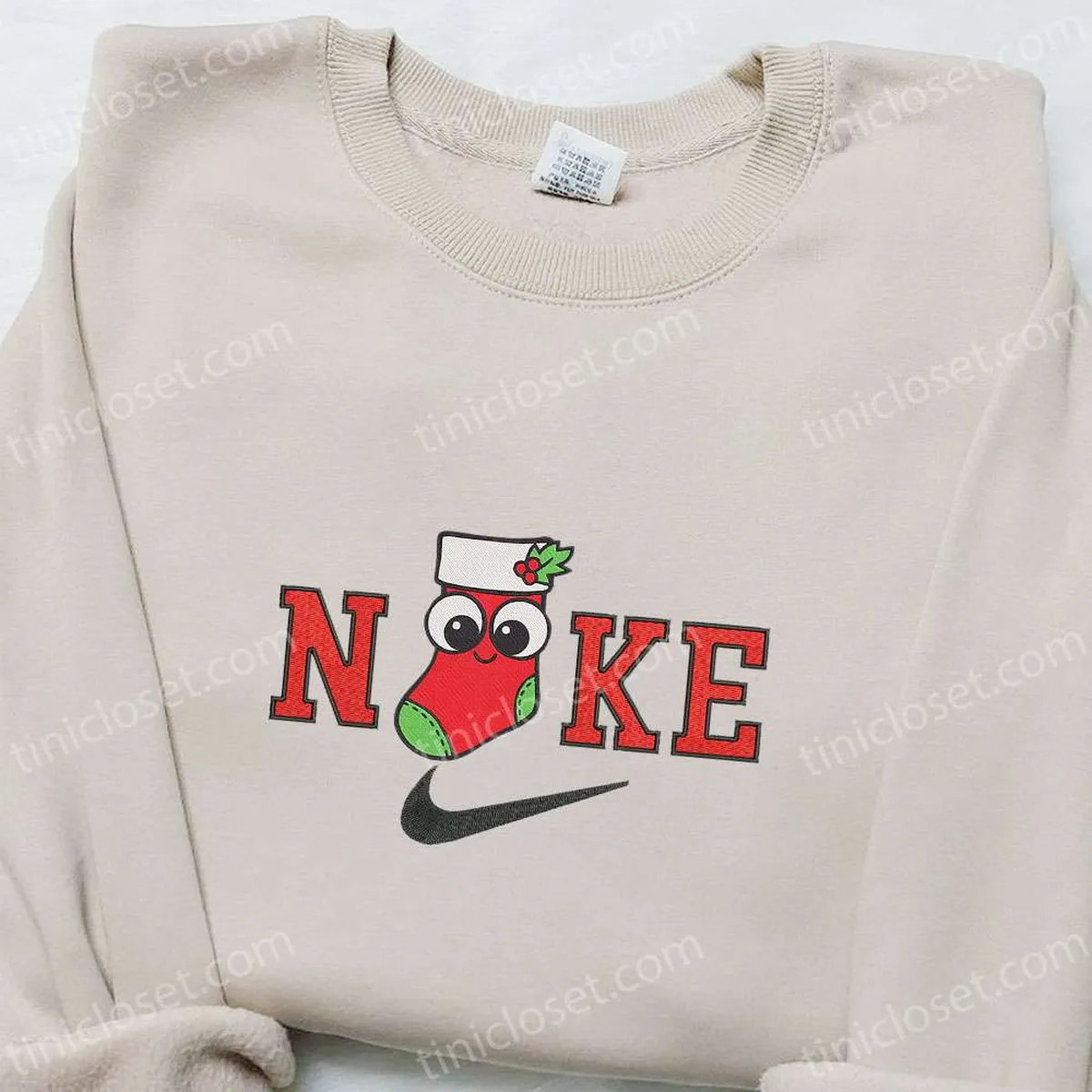 Stocking Christmas x Nike Christmas Embroidered Sweatshirt, Christmas Embroidered Shirt, Best Christmas Gift Ideas