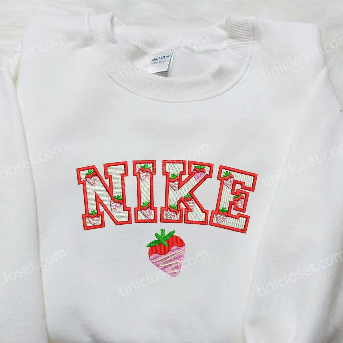 Strawberry Cream x Nike Embroidered Sweatshirt, Favorite Food Embroidered Shirt, Nike Inspired Embroidered Shirt