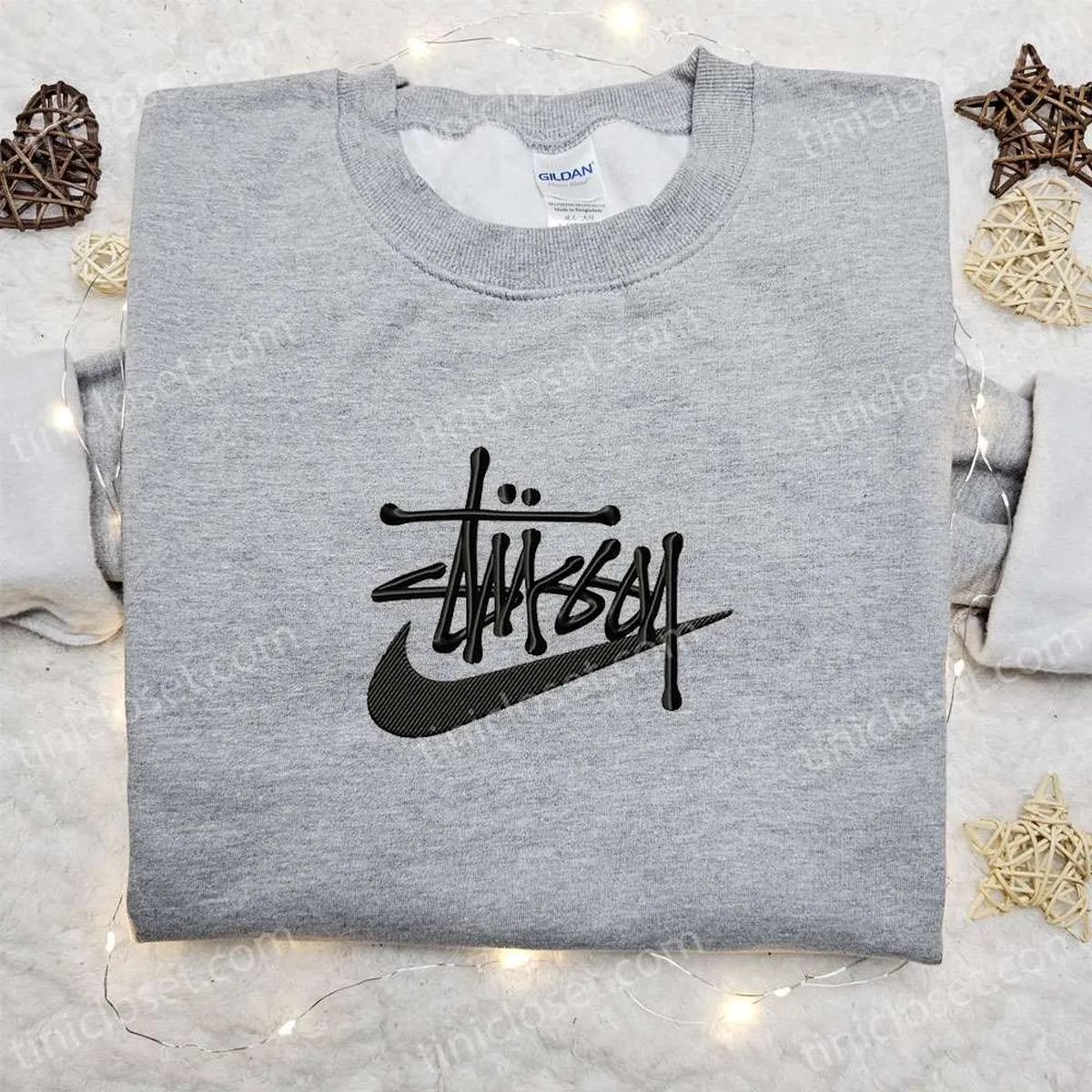 Stussy x Swoosh Embroidered Sweatshirt, Nike Inspired Embroidered Hoodie, Best Gift Ideas for Family