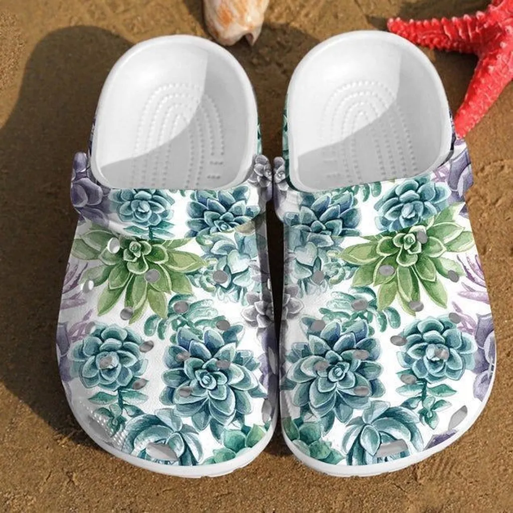 Succulent Watercolor Pattern Crocs Succulent Clog Rubber Crocs Clog