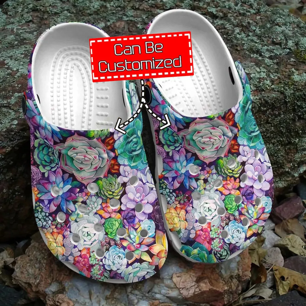 Succulents Crocs - Personalized Colorful Succulents Pattern Clog