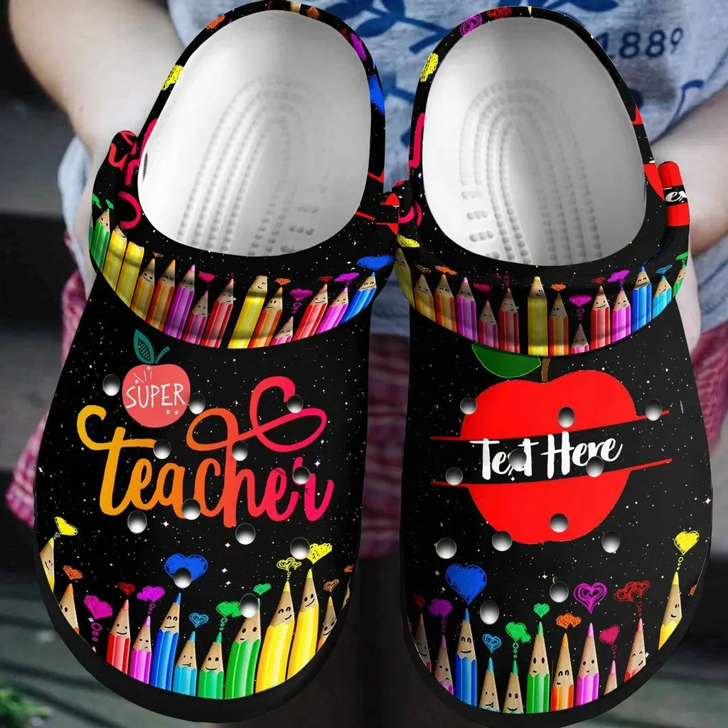 Super Teacher Crayon Pencils Custom Name Crocs Crocband Clog