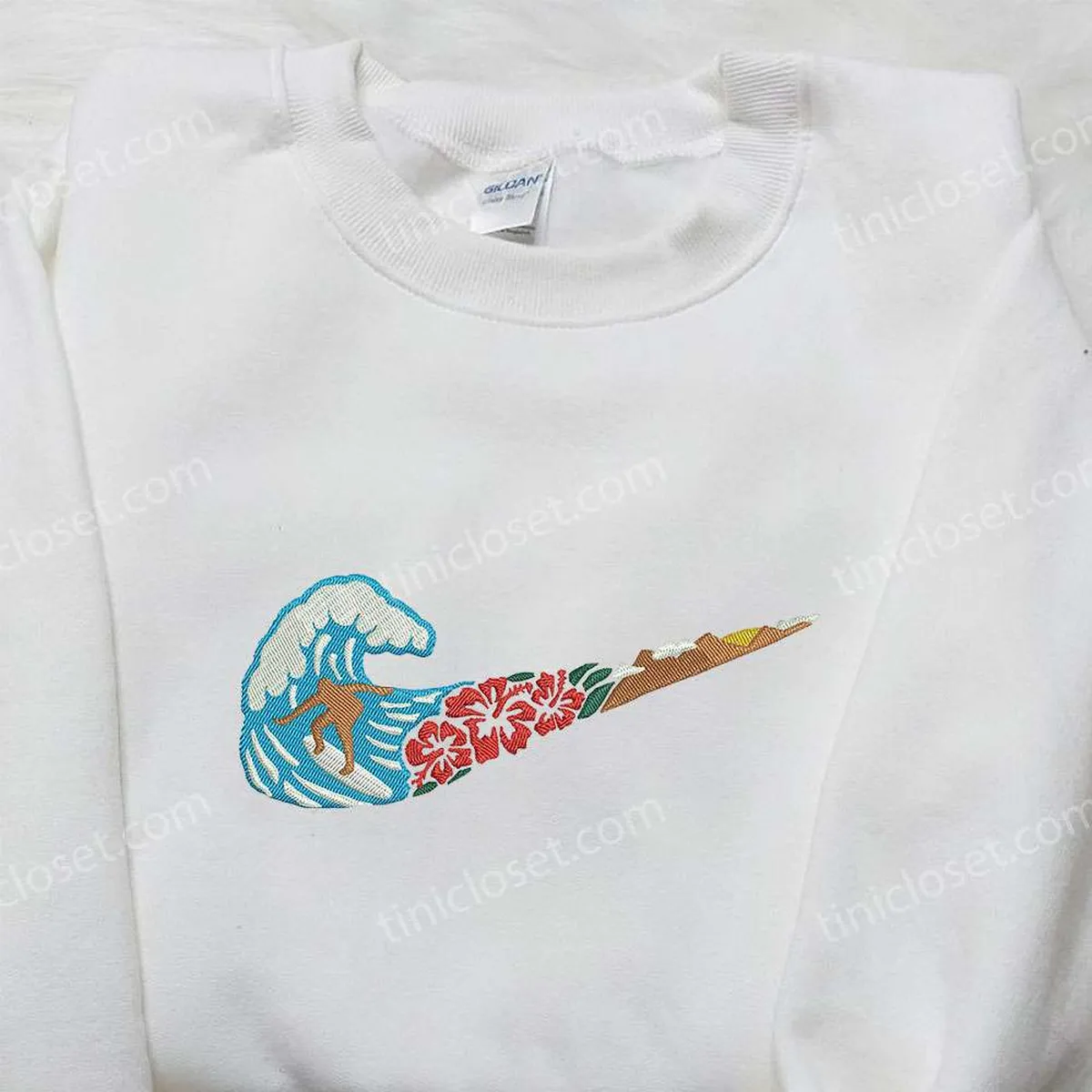 Surf x Nike Swoosh Embroidered Sweatshirt, Nike Inspired Embroidered Shirt, Best Gift for Family