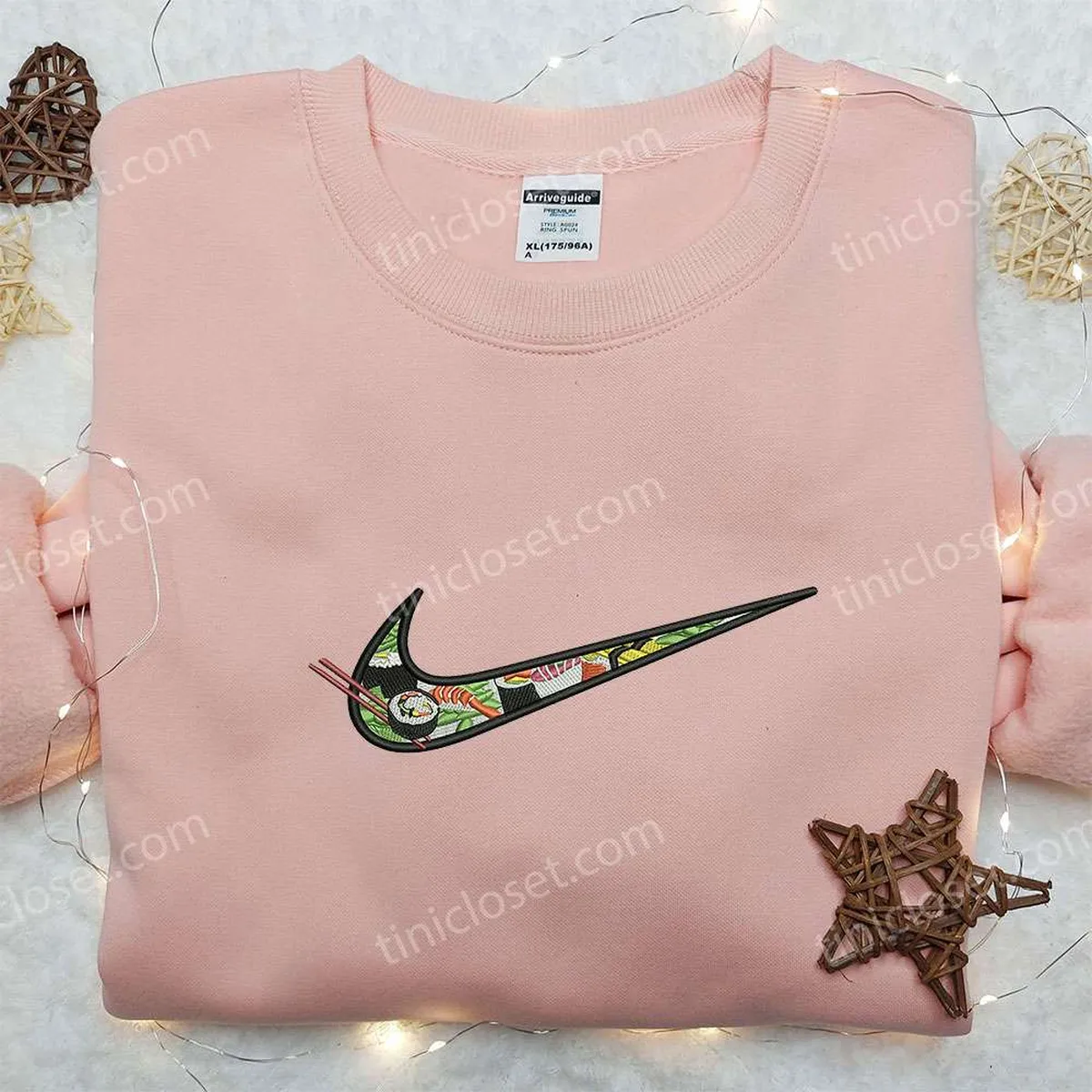 Sushi x Nike Swoosh Embroidered Sweatshirt, Favorite Food Embroidered Shirt, Nike Inspired Embroidered Shirt